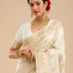 Off White Zariwork Banarasi Silk Saree